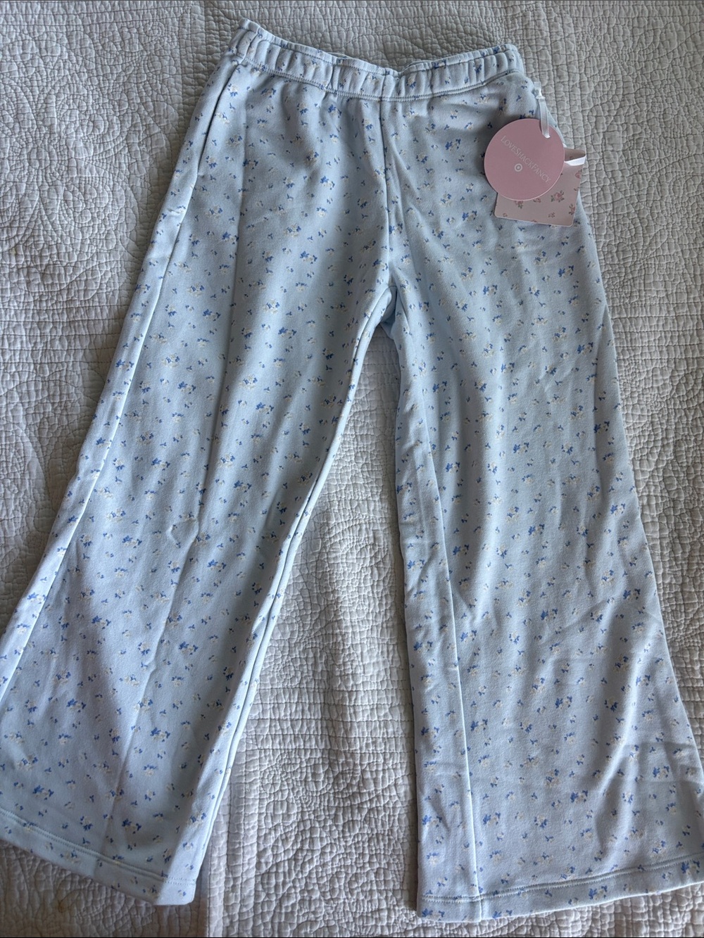LoveShackFancy Light Blue Floral Sweatpants for Kids
